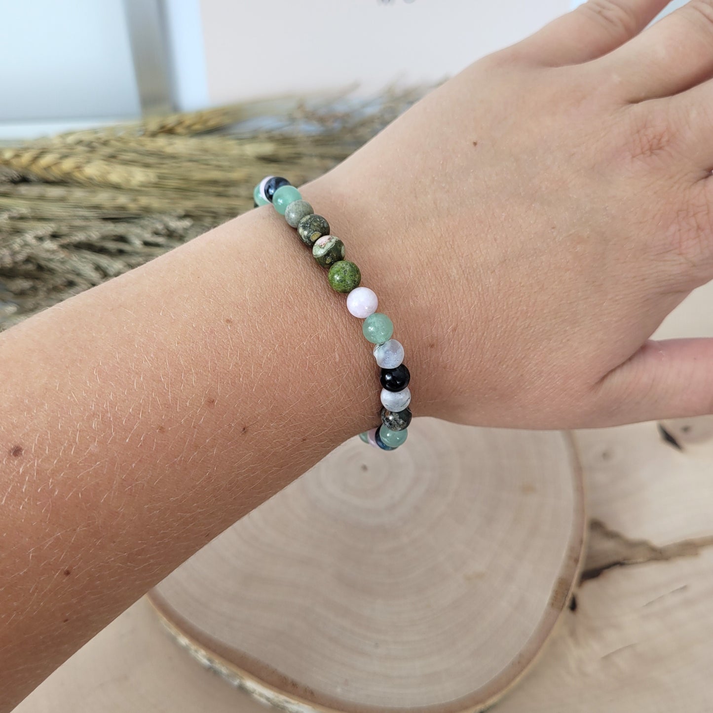 Confetti Perlen Mix "Elfenwald" Armband 6 mm mit Silber 925 Perle, alle Steinsorten in der Beschreibung