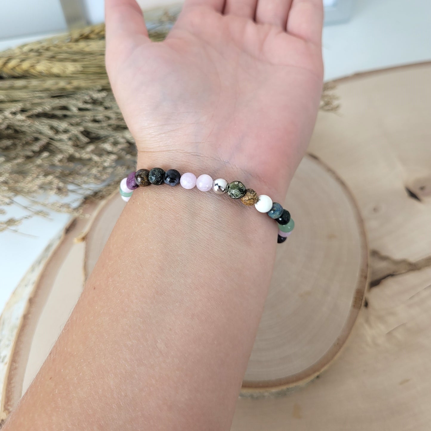 Confetti Perlen Mix "Elfenwald" Armband 6 mm mit Silber 925 Perle, alle Steinsorten in der Beschreibung