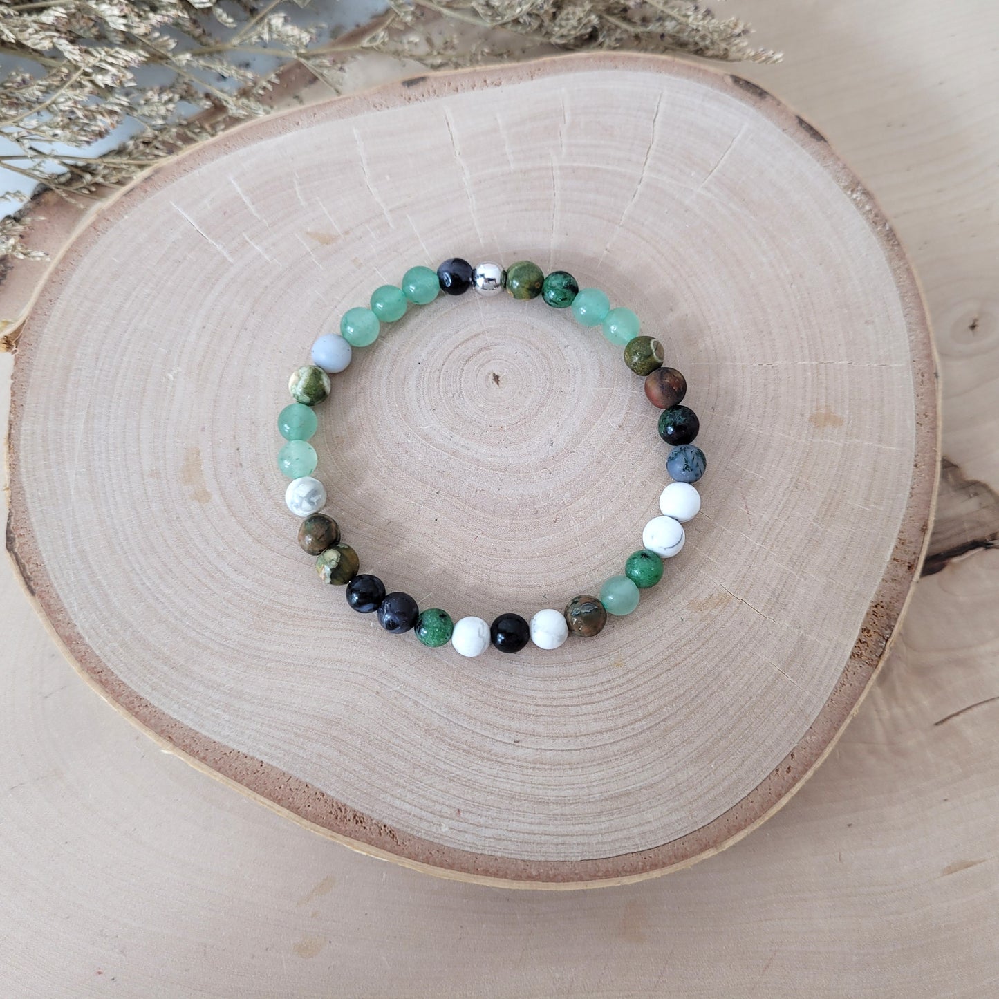 Confetti Perlen Mix "Elfenwald" Armband 6 mm mit Silber 925 Perle, alle Steinsorten in der Beschreibung