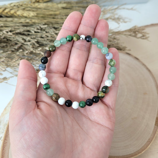 Confetti Perlen Mix "Elfenwald" Armband 6 mm mit Silber 925 Perle, alle Steinsorten in der Beschreibung