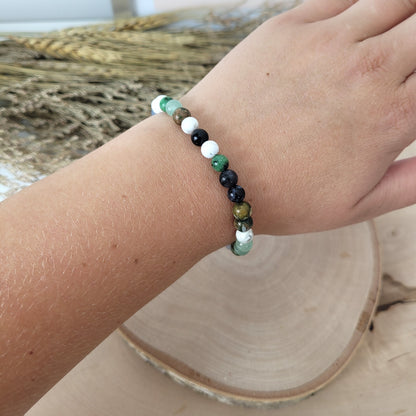 Confetti Perlen Mix "Elfenwald" Armband 6 mm mit Silber 925 Perle, alle Steinsorten in der Beschreibung