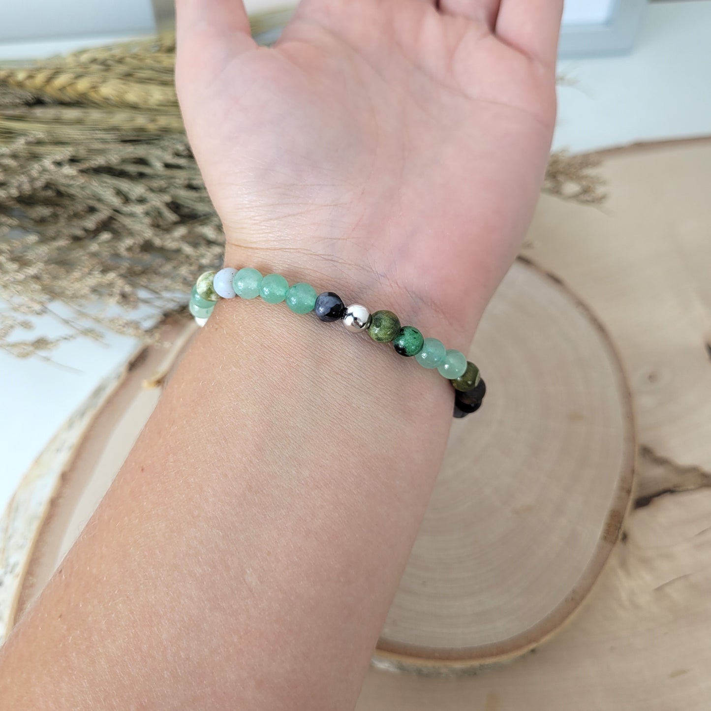 Confetti Perlen Mix "Elfenwald" Armband 6 mm mit Silber 925 Perle, alle Steinsorten in der Beschreibung