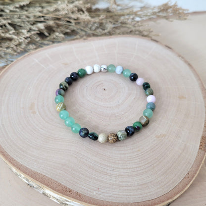 Confetti Perlen Mix "Elfenwald" Armband 6 mm mit Silber 925 Perle, alle Steinsorten in der Beschreibung