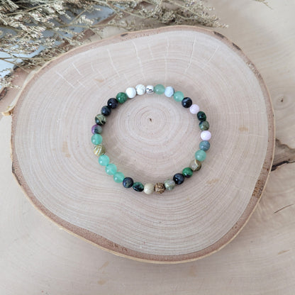 Confetti Perlen Mix "Elfenwald" Armband 6 mm mit Silber 925 Perle, alle Steinsorten in der Beschreibung
