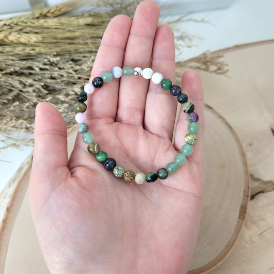 Confetti Perlen Mix "Elfenwald" Armband 6 mm mit Silber 925 Perle, alle Steinsorten in der Beschreibung