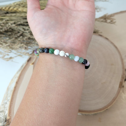Confetti Perlen Mix "Elfenwald" Armband 6 mm mit Silber 925 Perle, alle Steinsorten in der Beschreibung