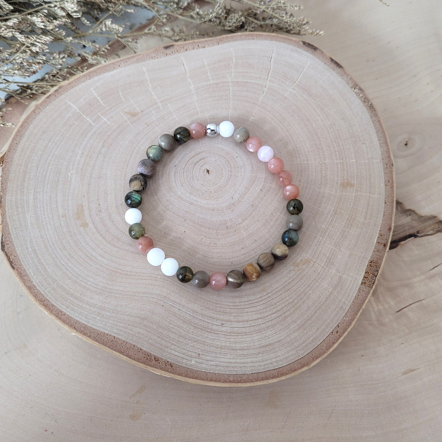 Confetti Perlen Mix "Seelenbalsam" Armband 6 mm mit Silber 925 Perle, alle Steinsorten in der Beschreibung