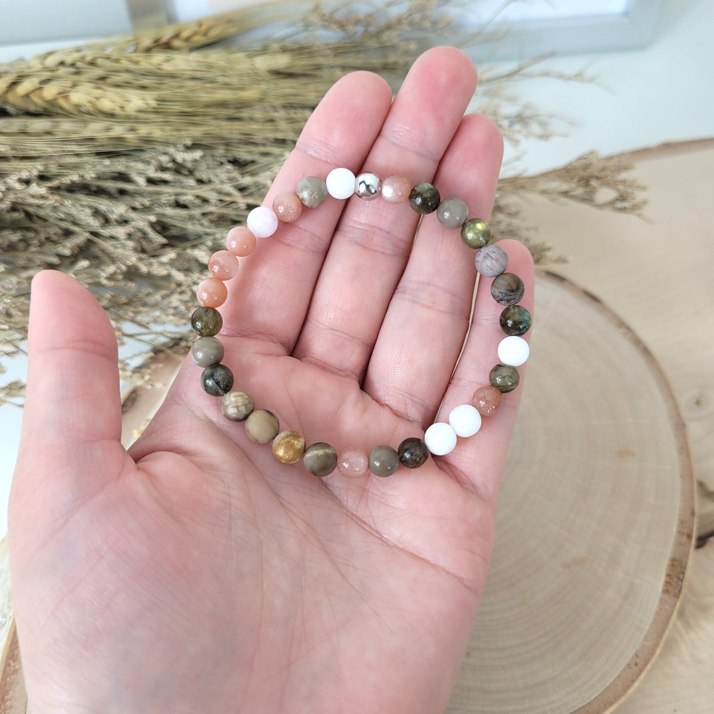 Confetti Perlen Mix "Seelenbalsam" Armband 6 mm mit Silber 925 Perle, alle Steinsorten in der Beschreibung