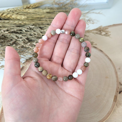 Confetti Perlen Mix "Seelenbalsam" Armband 6 mm mit Silber 925 Perle, alle Steinsorten in der Beschreibung