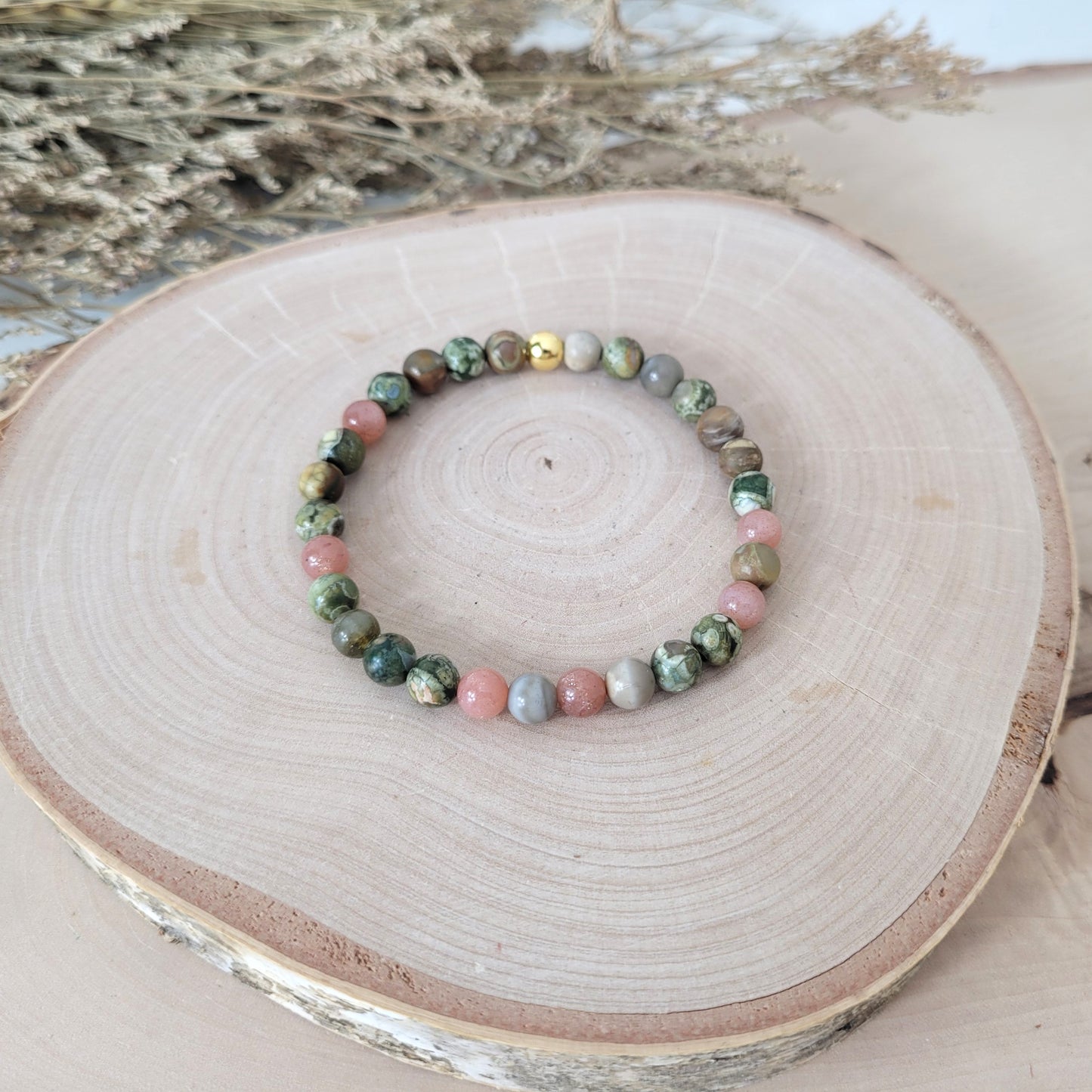 Confetti Perlen Mix "Seelenbalsam" Armband 6 mm mit Silber 925 vergoldet Perle, alle Steinsorten in der Beschreibung