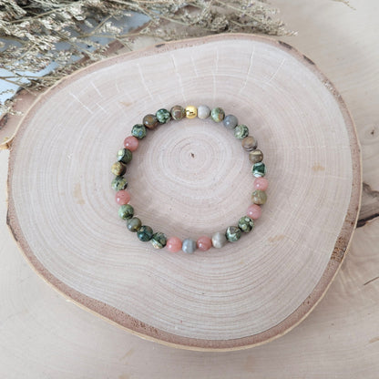 Confetti Perlen Mix "Seelenbalsam" Armband 6 mm mit Silber 925 vergoldet Perle, alle Steinsorten in der Beschreibung