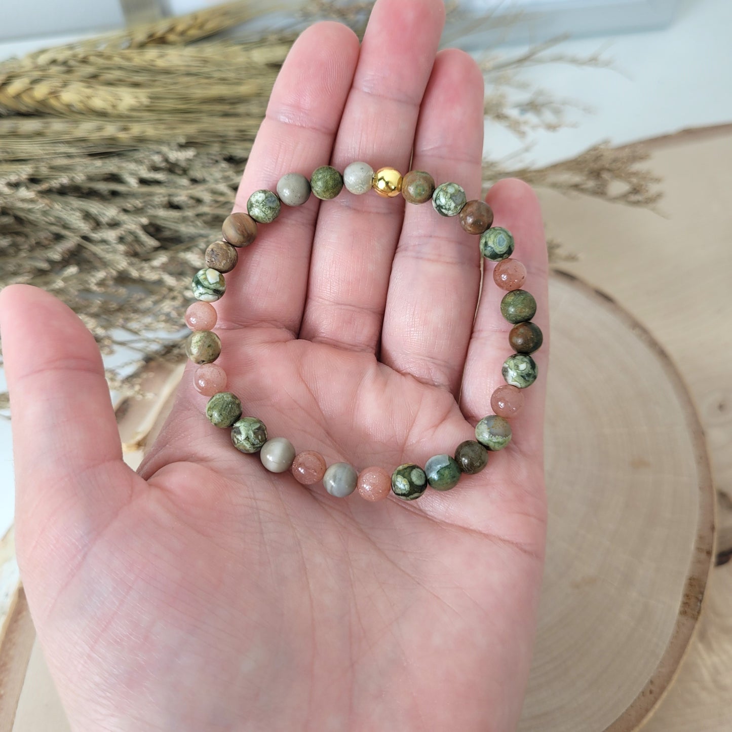 Confetti Perlen Mix "Seelenbalsam" Armband 6 mm mit Silber 925 vergoldet Perle, alle Steinsorten in der Beschreibung