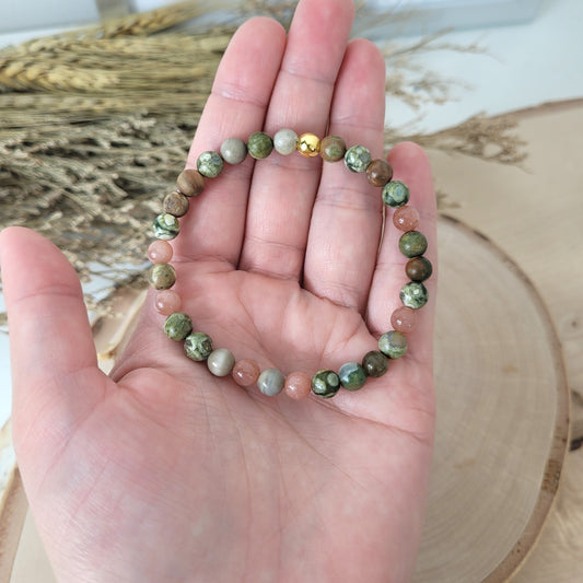 Confetti Perlen Mix "Seelenbalsam" Armband 6 mm mit Silber 925 vergoldet Perle, alle Steinsorten in der Beschreibung