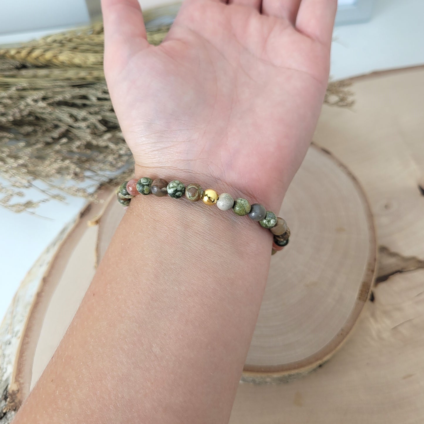 Confetti Perlen Mix "Seelenbalsam" Armband 6 mm mit Silber 925 vergoldet Perle, alle Steinsorten in der Beschreibung