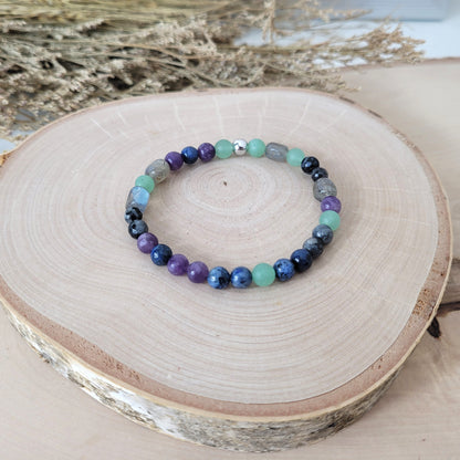 Confetti Perlen Mix "Moonchild" Armband 6 mm mit Silber 925 Perle, alle Steinsorten in der Beschreibung