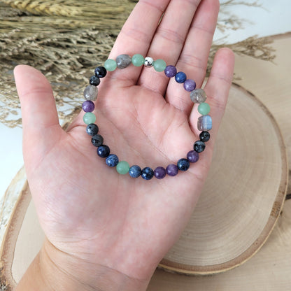 Confetti Perlen Mix "Moonchild" Armband 6 mm mit Silber 925 Perle, alle Steinsorten in der Beschreibung