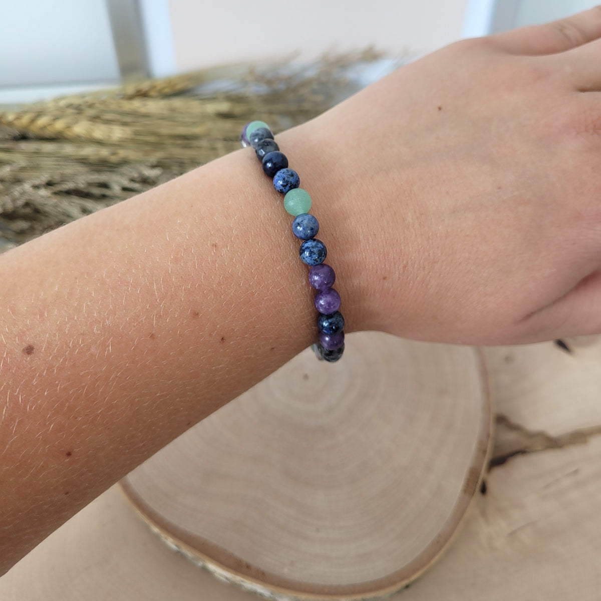 Confetti Perlen Mix "Moonchild" Armband 6 mm mit Silber 925 Perle, alle Steinsorten in der Beschreibung