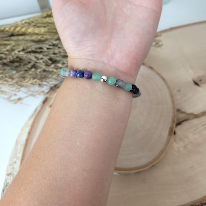 Confetti Perlen Mix "Moonchild" Armband 6 mm mit Silber 925 Perle, alle Steinsorten in der Beschreibung
