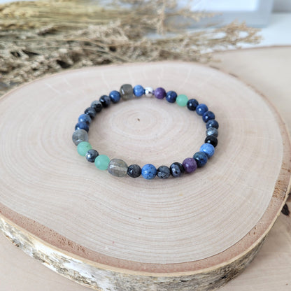 Confetti Perlen Mix "Moonchild" Armband 6 mm mit Silber 925 Perle, alle Steinsorten in der Beschreibung