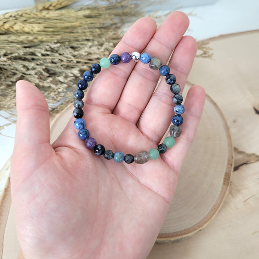 Confetti Perlen Mix "Moonchild" Armband 6 mm mit Silber 925 Perle, alle Steinsorten in der Beschreibung