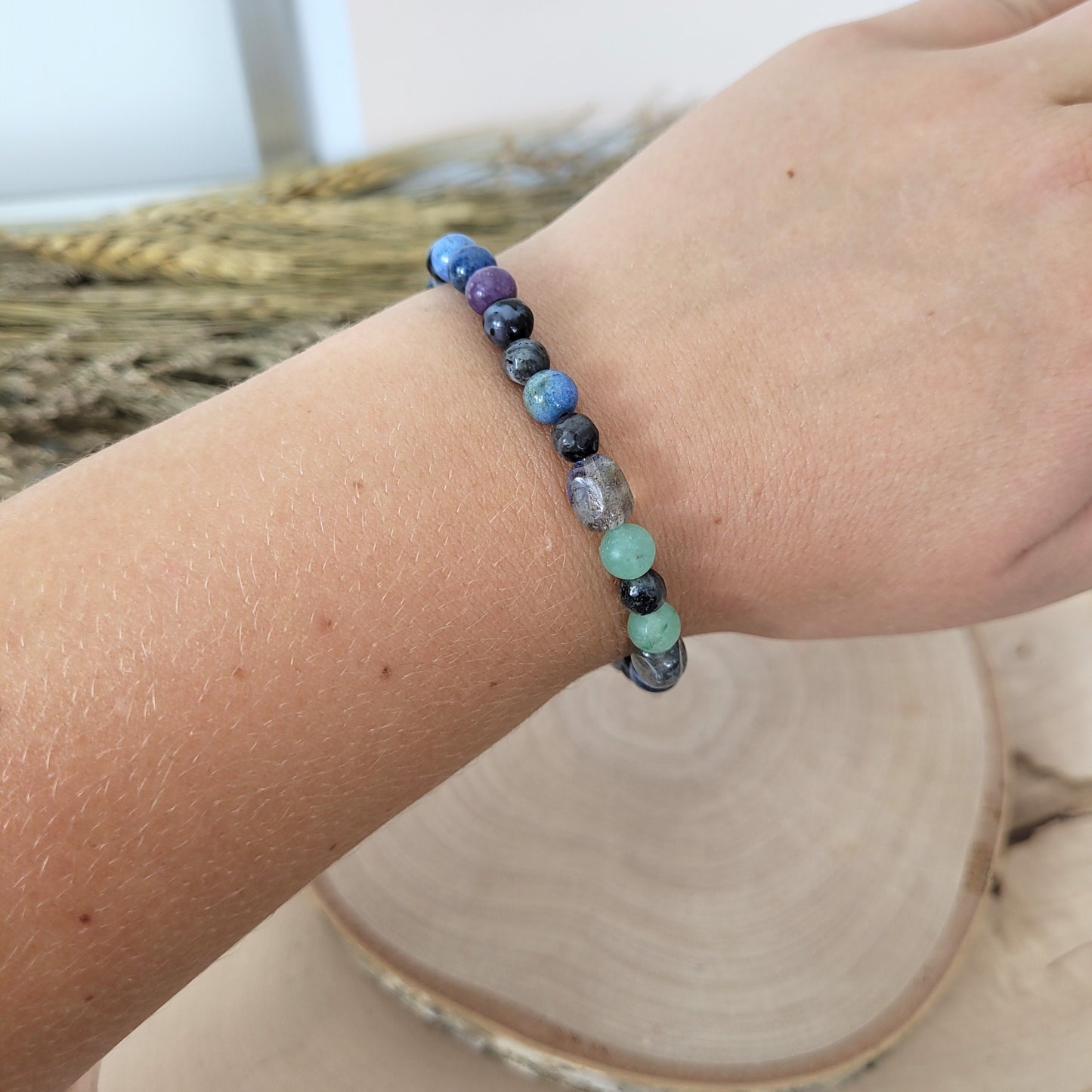 Confetti Perlen Mix "Moonchild" Armband 6 mm mit Silber 925 Perle, alle Steinsorten in der Beschreibung