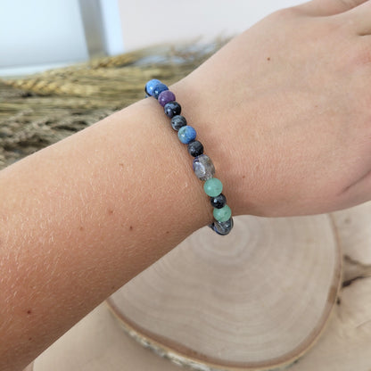 Confetti Perlen Mix "Moonchild" Armband 6 mm mit Silber 925 Perle, alle Steinsorten in der Beschreibung