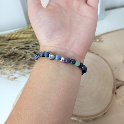 Confetti Perlen Mix "Moonchild" Armband 6 mm mit Silber 925 Perle, alle Steinsorten in der Beschreibung