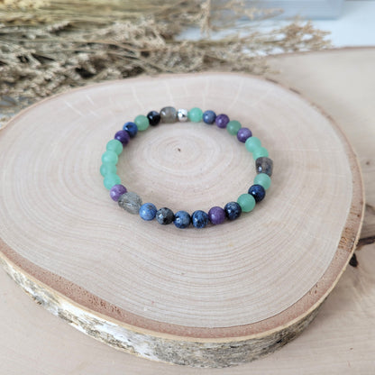 Confetti Perlen Mix "Moonchild" Armband 6 mm mit Silber 925 Perle, alle Steinsorten in der Beschreibung