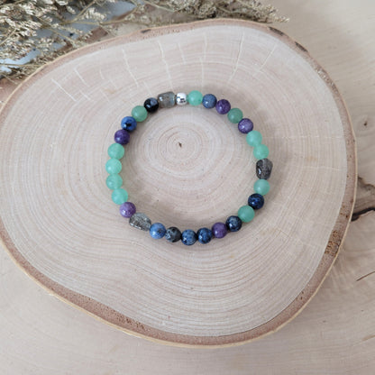 Confetti Perlen Mix "Moonchild" Armband 6 mm mit Silber 925 Perle, alle Steinsorten in der Beschreibung