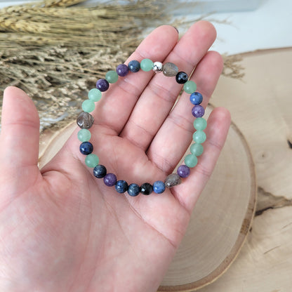 Confetti Perlen Mix "Moonchild" Armband 6 mm mit Silber 925 Perle, alle Steinsorten in der Beschreibung