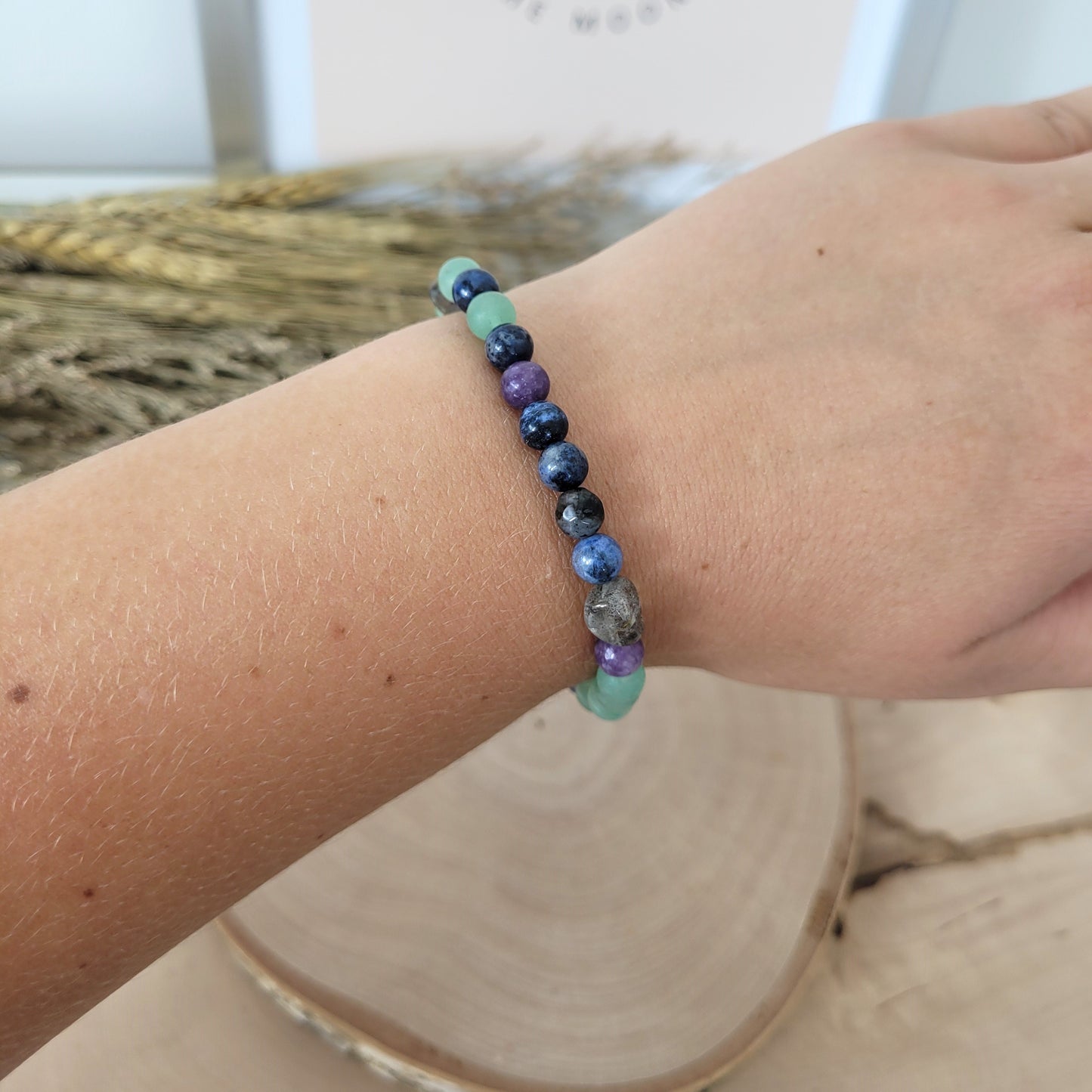 Confetti Perlen Mix "Moonchild" Armband 6 mm mit Silber 925 Perle, alle Steinsorten in der Beschreibung