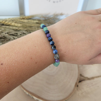 Confetti Perlen Mix "Moonchild" Armband 6 mm mit Silber 925 Perle, alle Steinsorten in der Beschreibung