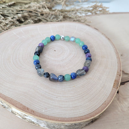 Confetti Perlen Mix "Moonchild" Armband 6 mm mit Silber 925 Perle, alle Steinsorten in der Beschreibung