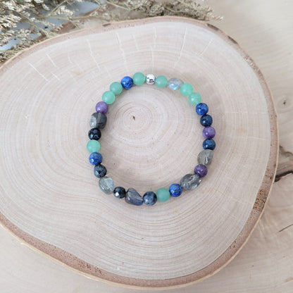 Confetti Perlen Mix "Moonchild" Armband 6 mm mit Silber 925 Perle, alle Steinsorten in der Beschreibung