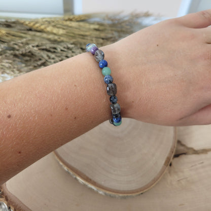 Confetti Perlen Mix "Moonchild" Armband 6 mm mit Silber 925 Perle, alle Steinsorten in der Beschreibung