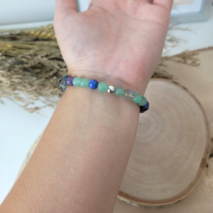 Confetti Perlen Mix "Moonchild" Armband 6 mm mit Silber 925 Perle, alle Steinsorten in der Beschreibung