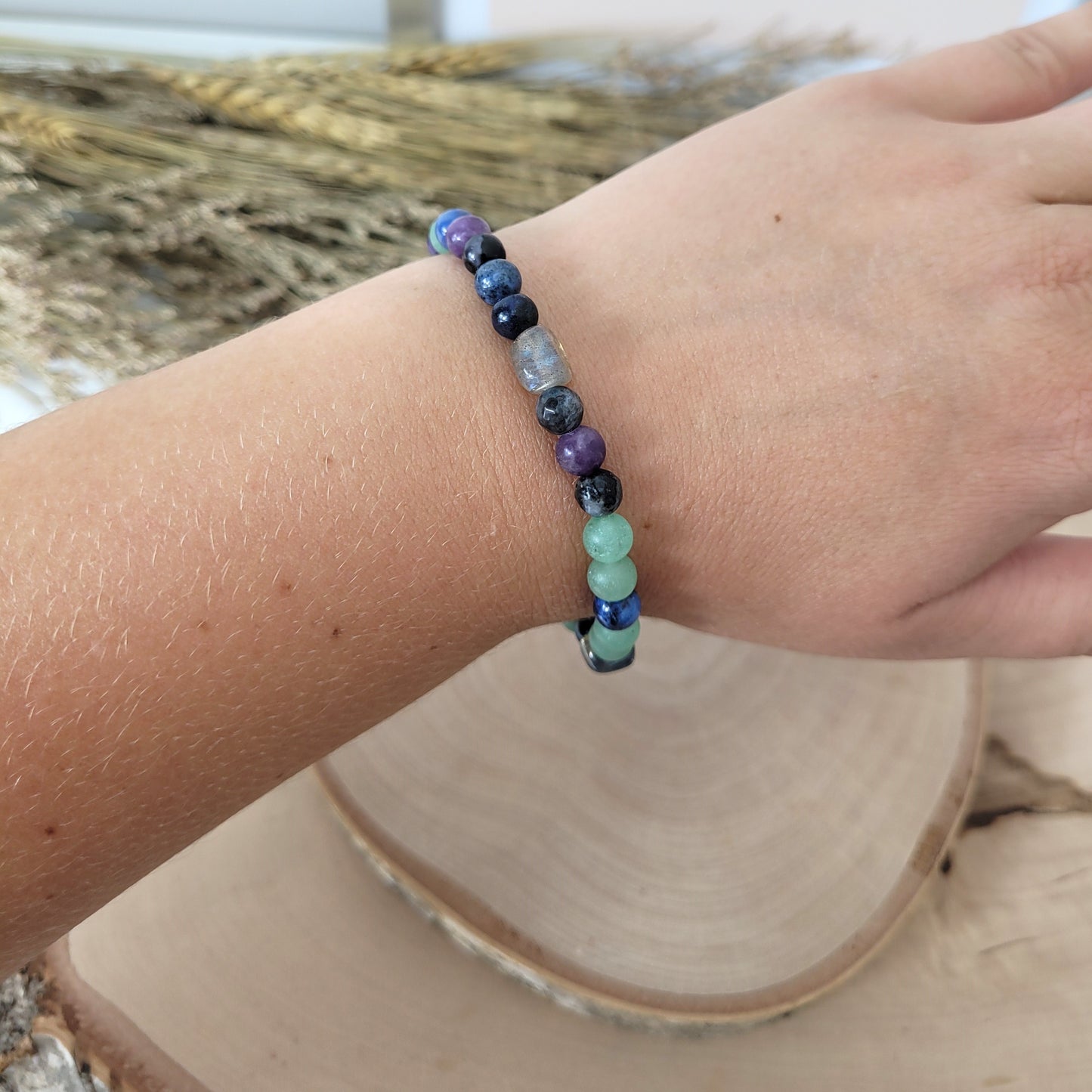 Confetti Perlen Mix "Moonchild" Armband 6 mm mit Silber 925 vergoldet Perle, alle Steinsorten in der Beschreibung