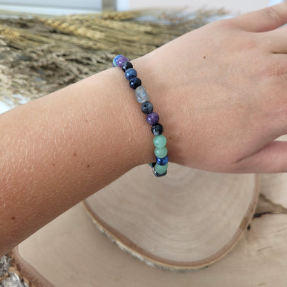 Confetti Perlen Mix "Moonchild" Armband 6 mm mit Silber 925 vergoldet Perle, alle Steinsorten in der Beschreibung