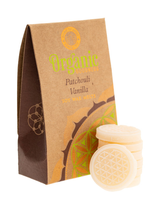 Organic Goodness Sojawachstaler Patchouli und Vanille mit Blume des Lebens für Aromalampen