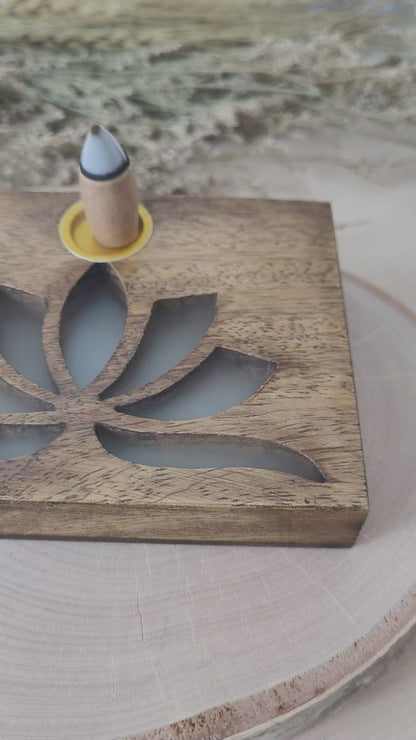 Backflow Räucherkegelhalter Lotus Mangoholz