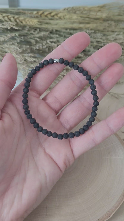 Versteinerte Lava Armband Kugeln 4mm